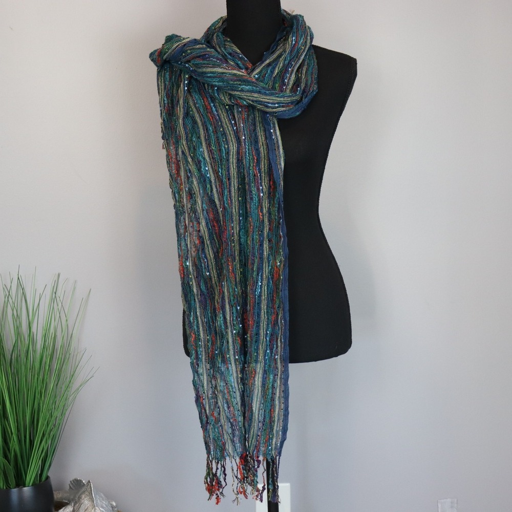 Multicolor scarf with fringe, One Size
